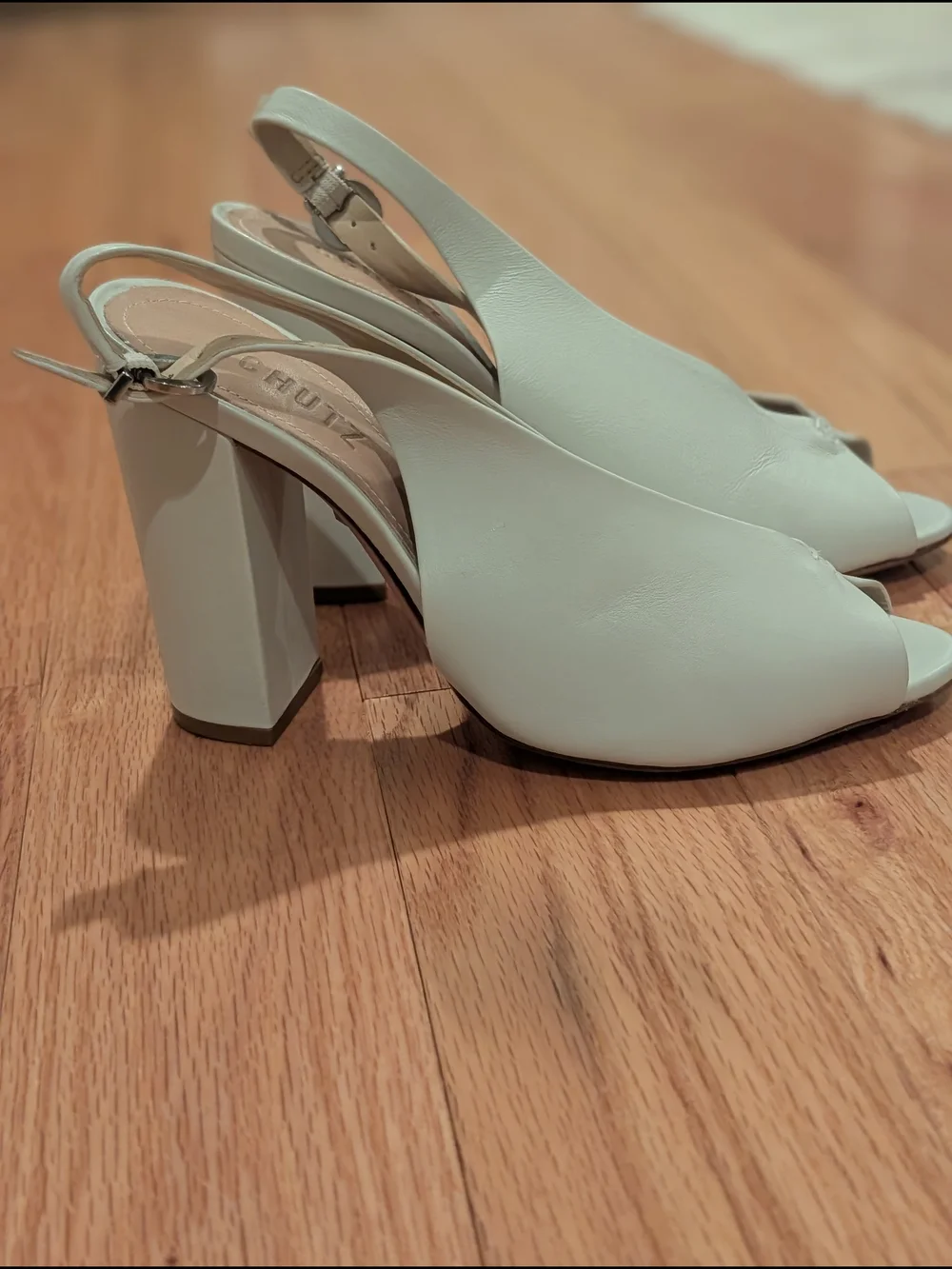 Schutz Women's Soft White Slingback Peep-Toe Heels